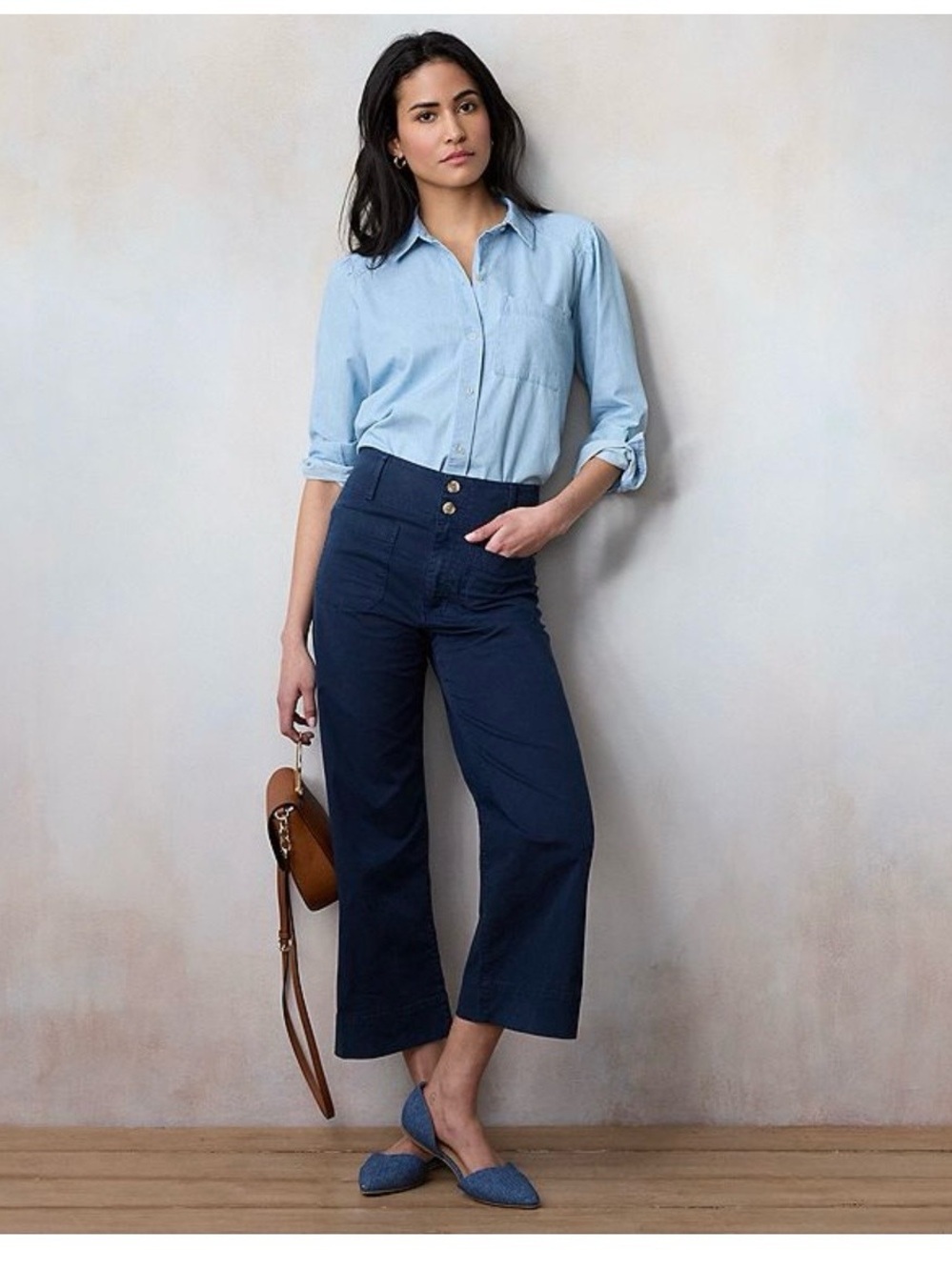 LC Lauren Conrad Navy Wide-Leg Cropped Pants with Double Button Waist